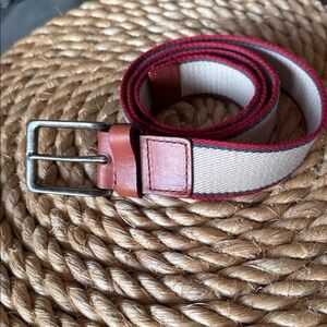 Shore Leave Canvas and Genuine Leather Men’s Belt Size 38 Tan and Red Trim